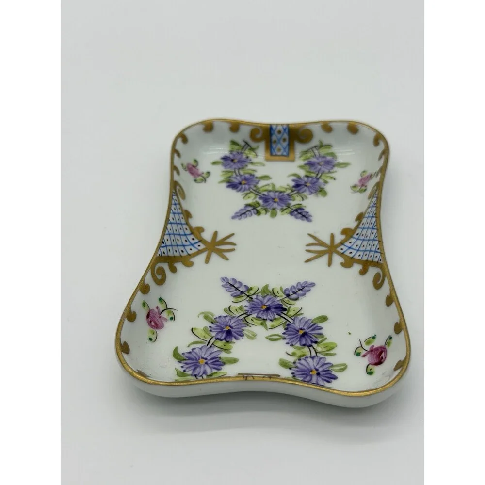 Limoges France Porcelain Hand Painted Floral Pattern Tray/dish 5”x3”
